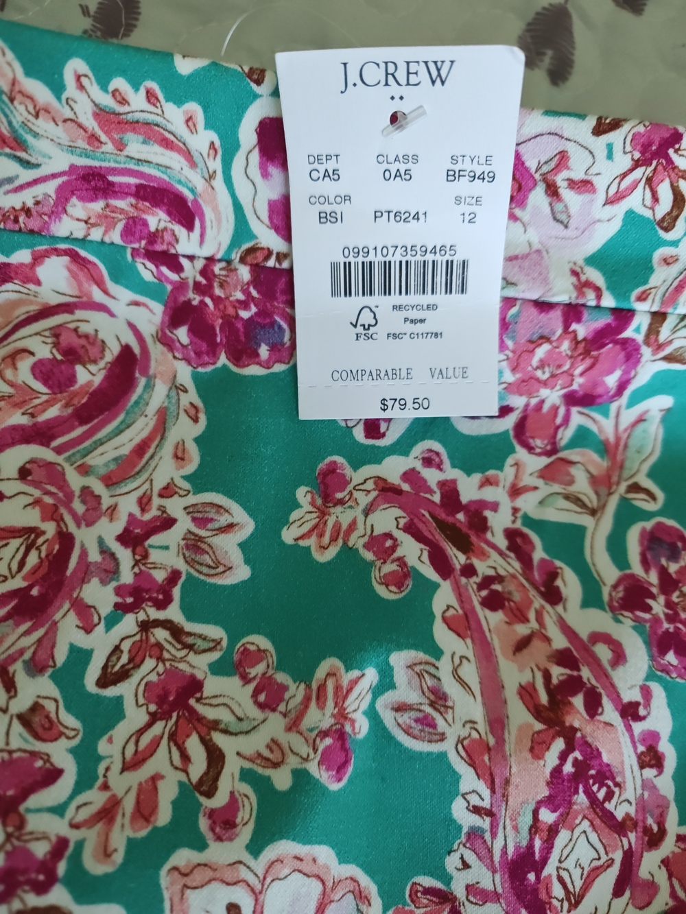 J. Crew Floral Print Bermuda Shorts in Mint Green and Magenta